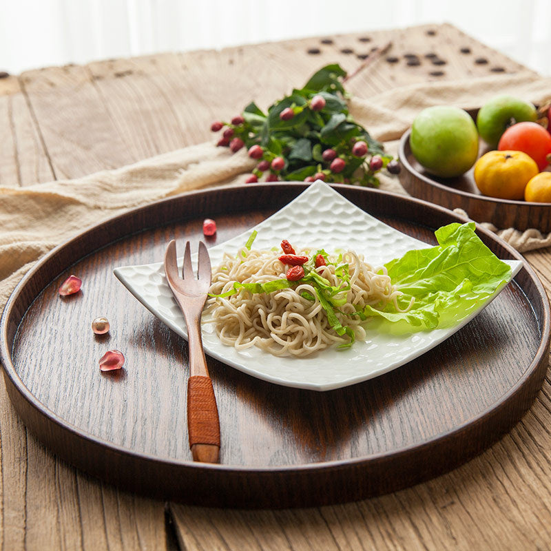 Solid wood round tray