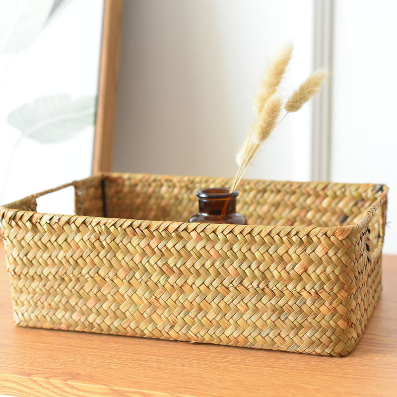 Straw Woven Rectangular Storage Baskets, Finishing Baskets, Woven Bamboo Baskets, Storage Baskets