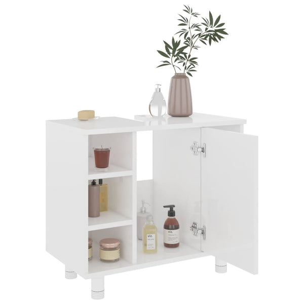 vidaXL 3 Piece Bathroom Furniture Set High Gloss White Engineered Wood