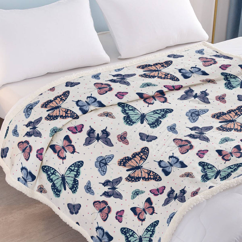 Garden Purple Butterfly Sherpa Throw Blanket Soft Blankets And Throws Plush