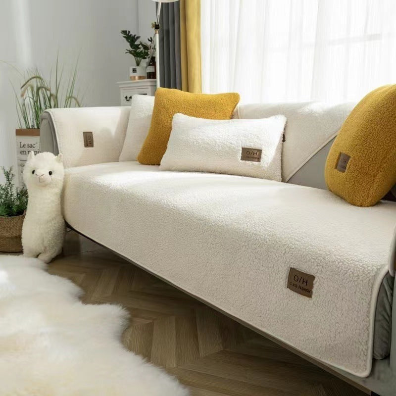 Lambswool Sofa Non-slip Plush Thickened Cushion Cover Towel