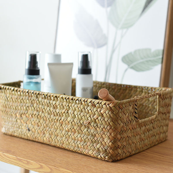 Straw Woven Rectangular Storage Baskets, Finishing Baskets, Woven Bamboo Baskets, Storage Baskets