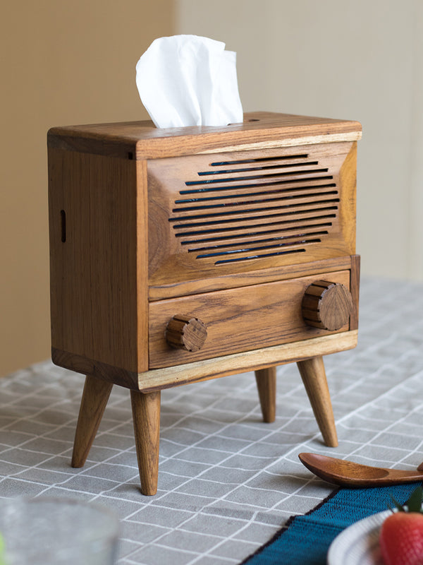 New Chinese Style Solid Wood Radio Tissue Box Ornament