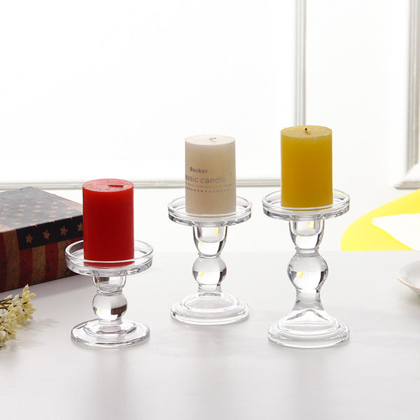 Glass Candle Holder Transparent Glass Set Candle Holder High Foot Crafts Wax Holder